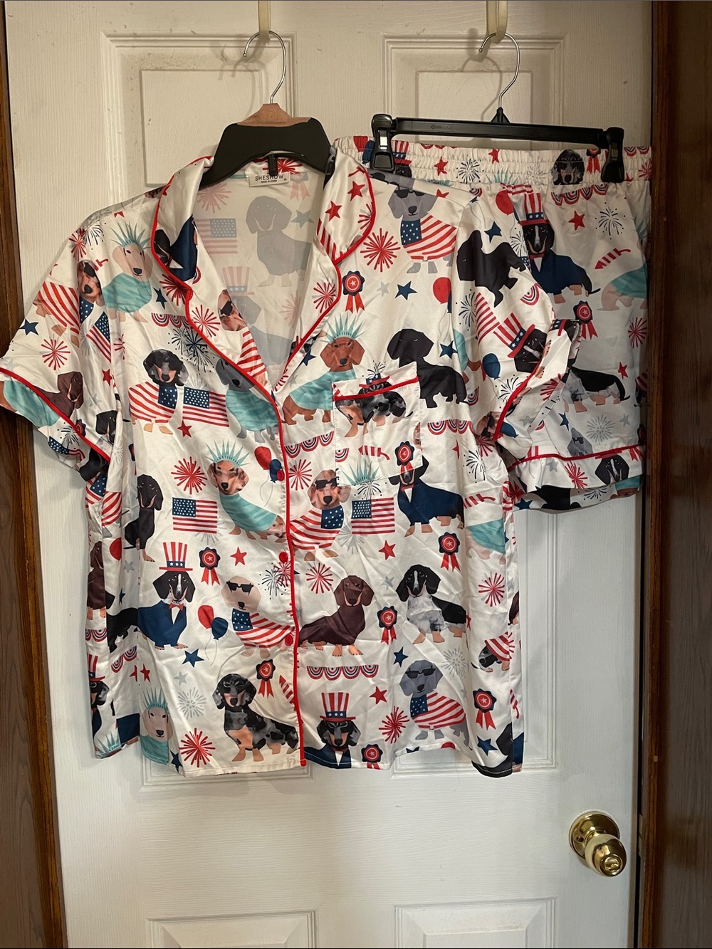 Women’s White Patriotic Dog Print Short Pajama Set